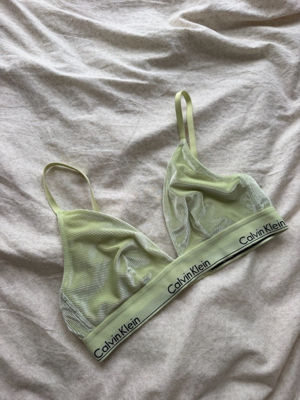 Calvin Klein Pale Lime Ribbed Velvet Triangle Bralette